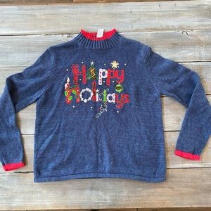 VINTAGE Ugly Christmas Sweater Ramie Cotton Appliqué, Beaded, and Embroidery